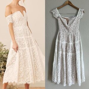 DAMAGED Absolutely Stunning White Lace Off-the-Shoulder Midi Dress